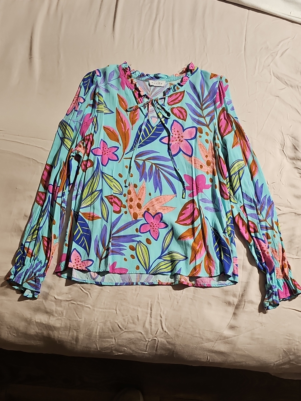 Floral Tie-Neck Blouse in Turquoise by MUDD